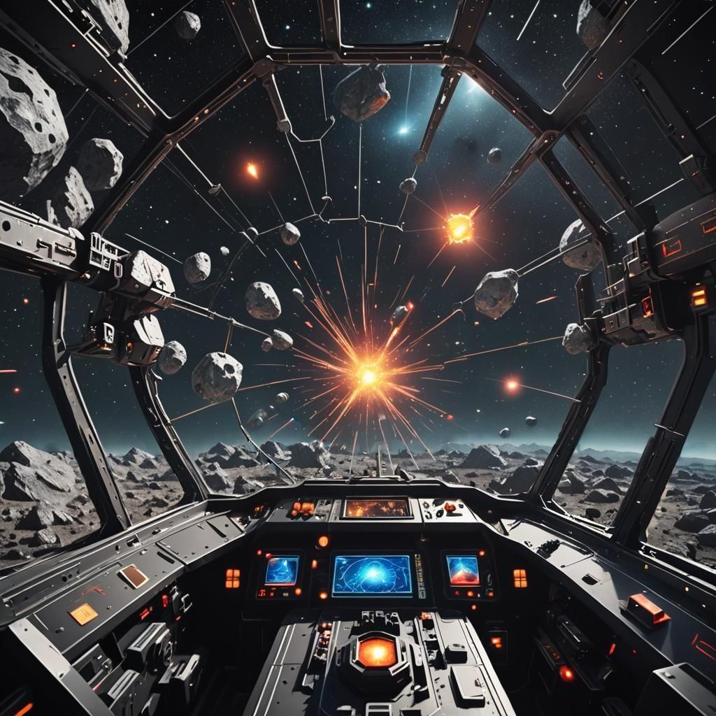 Spaceship Battles UFOs in Asteroid Field