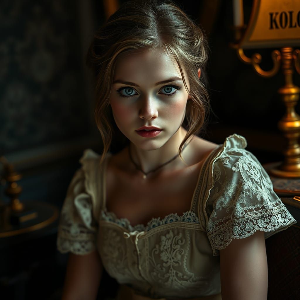 Hyperrealistic Portrait of a Young Woman in a Richly Texture...