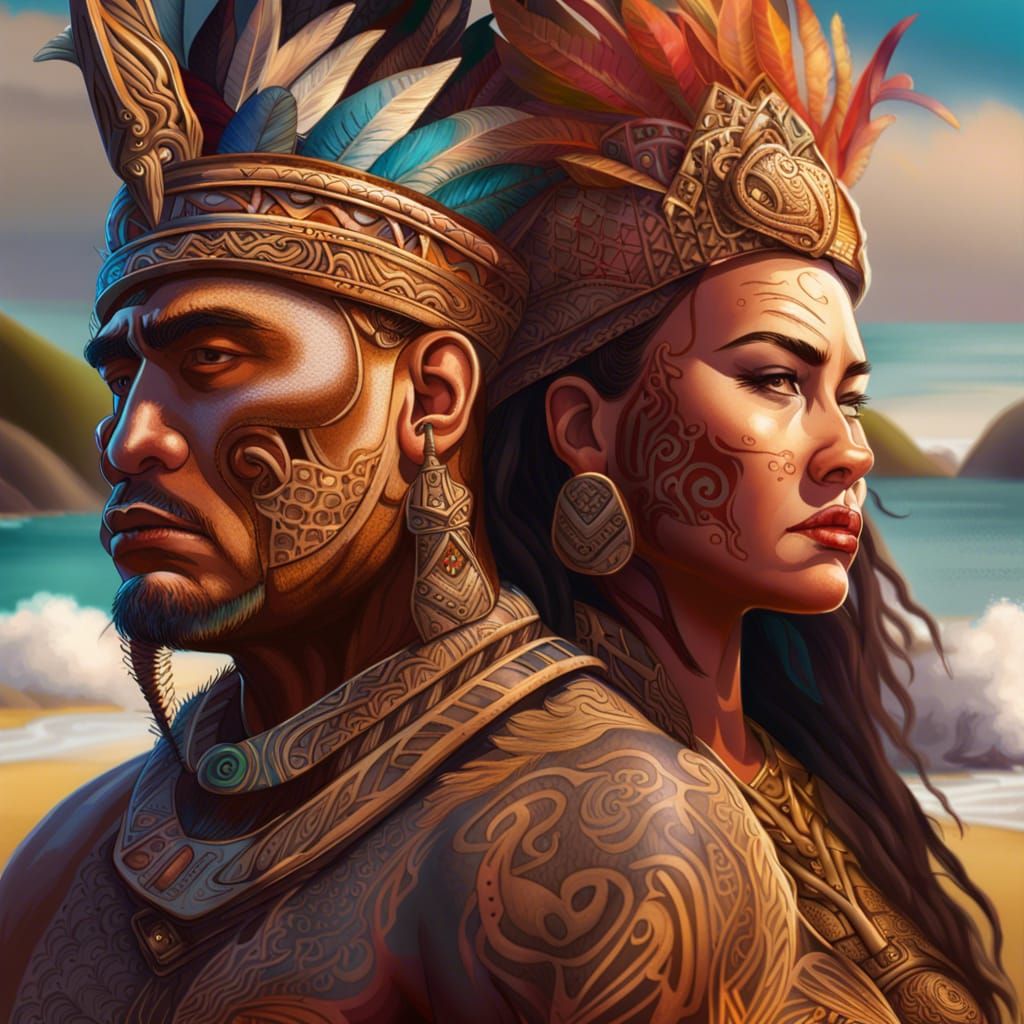 Hyperrealistic Maori King and Queen Portrait