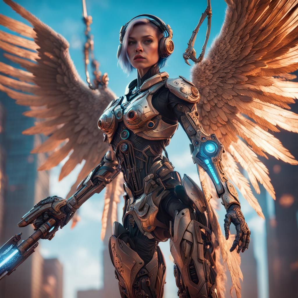 Sci-Fi Cyborg Angel with Tech Sword
