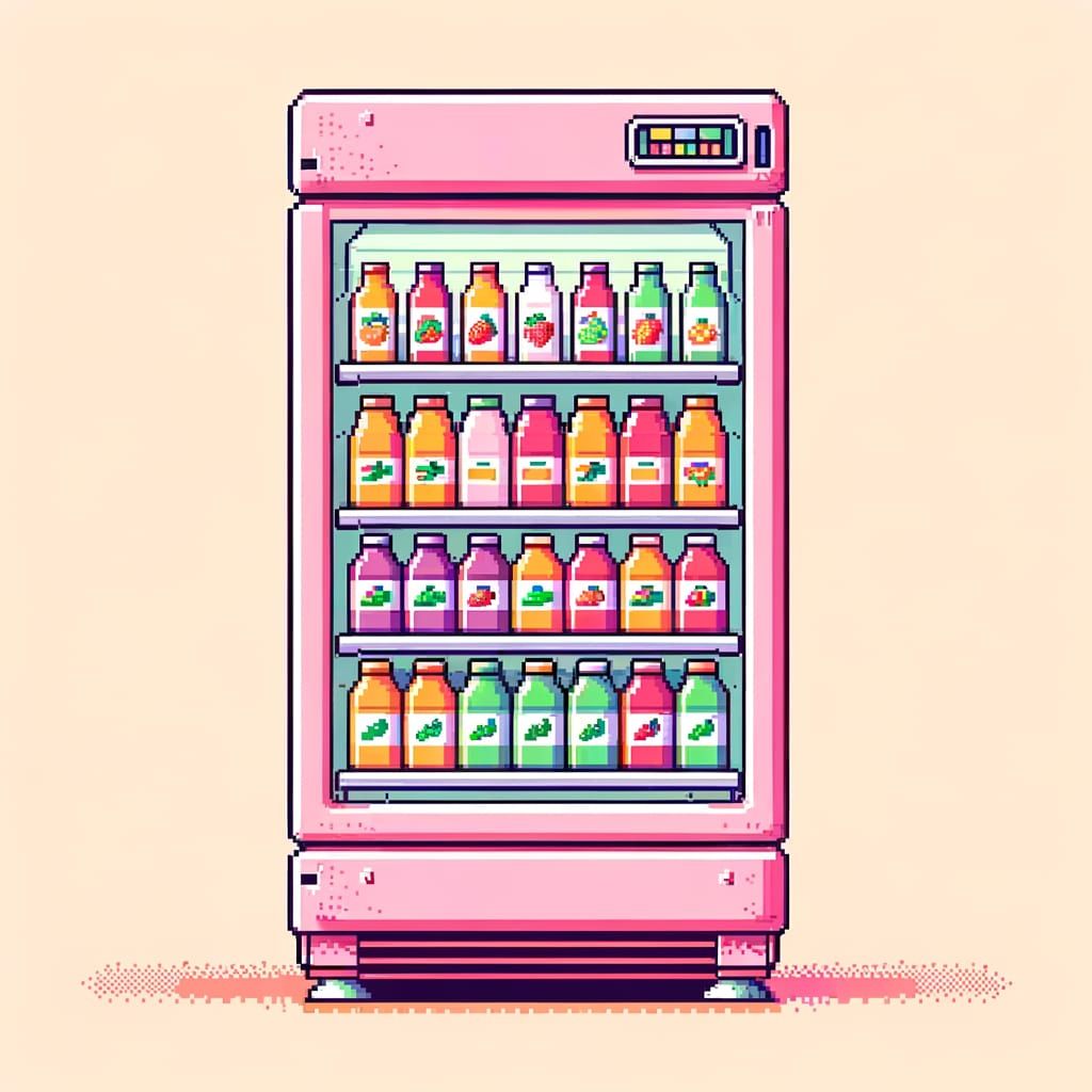 16-bit Pixel Art of a Pink Supermarket Fridge