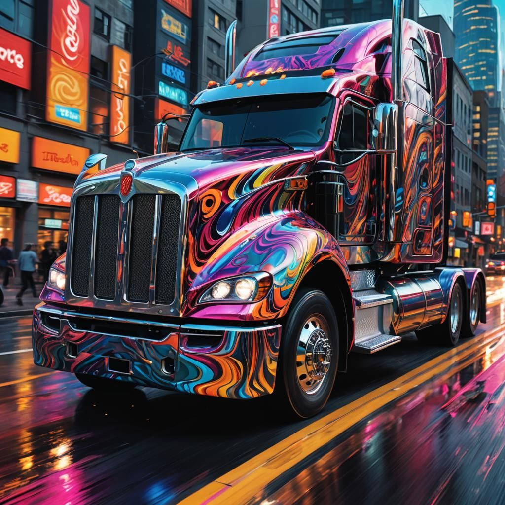 Kenworth Truck in Vivid Digital Street Art