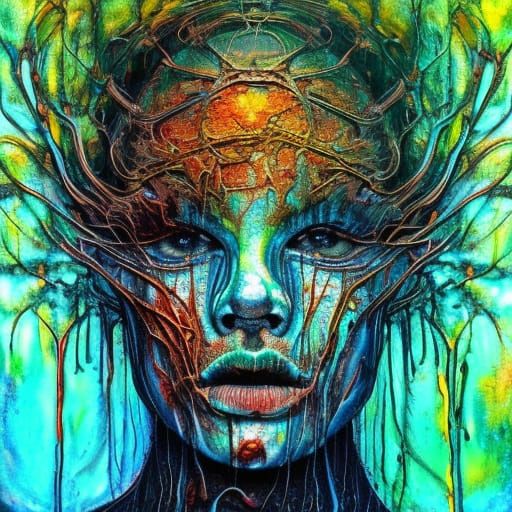 Dying Oak Tree Portrait in Metaphysical Expressionism