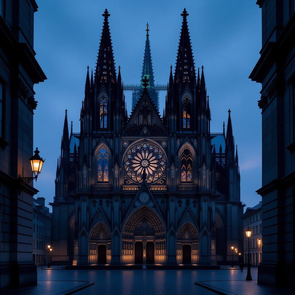 Gothic Cathedral at Dusk in Dramatic Light