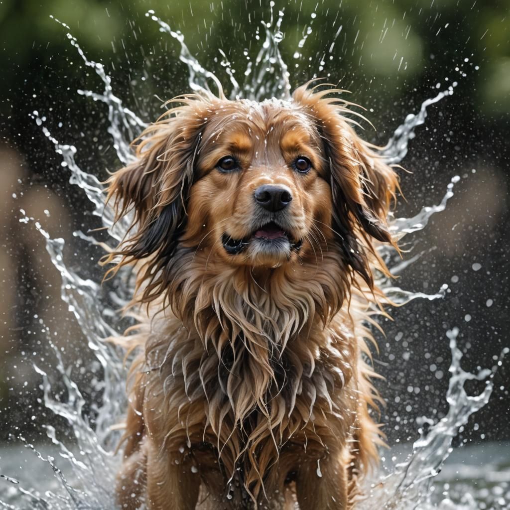 A stunning close-up photograph of a long-haired dog vigorous...