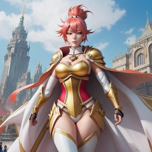 Giant Girl Stomping Magical City in Anime Style