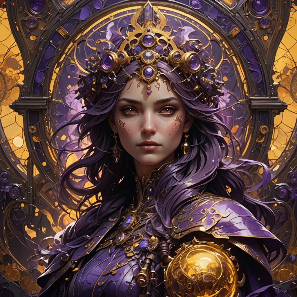 Dark Fantasy Masterpiece in Purple and Yellow