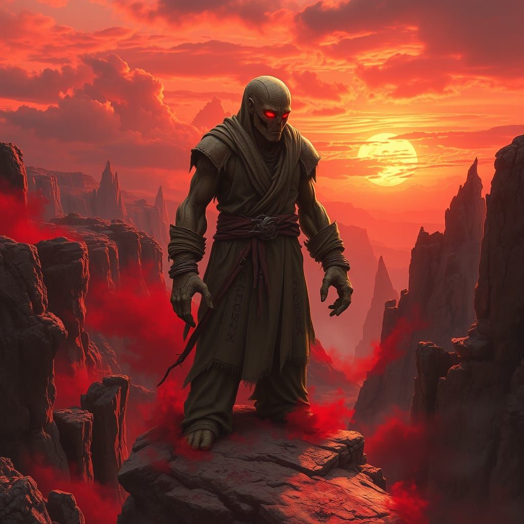 Ancient Stone Golem Guardian in Desolate Landscape