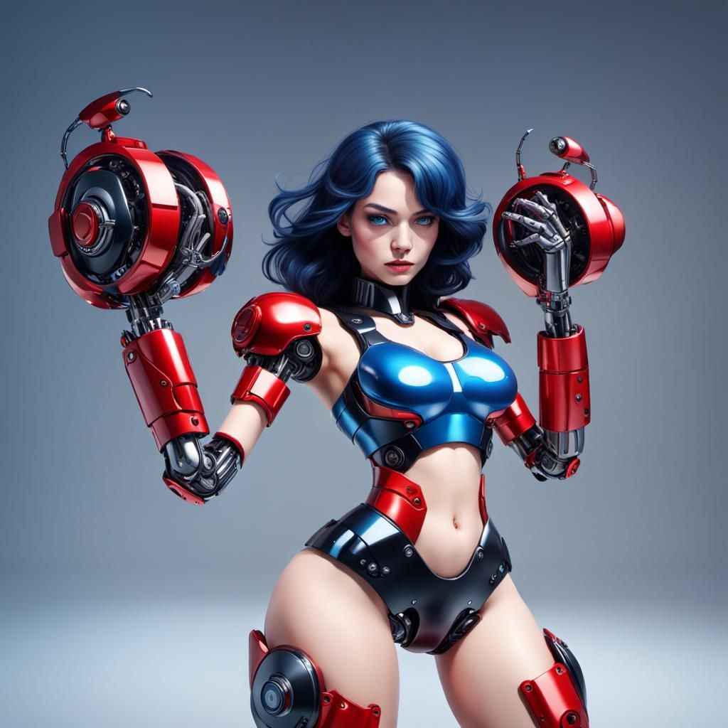 Beautiful Curvy Cyborg with Chrome Limbs in Cyberpunk Style