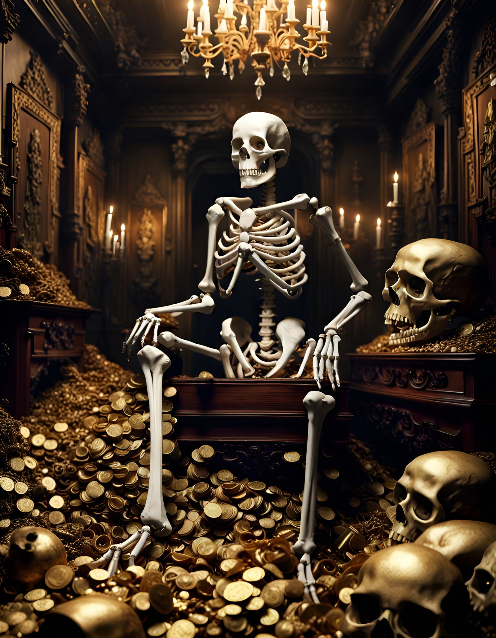 Skeleton and Gold in Victorian Mansion