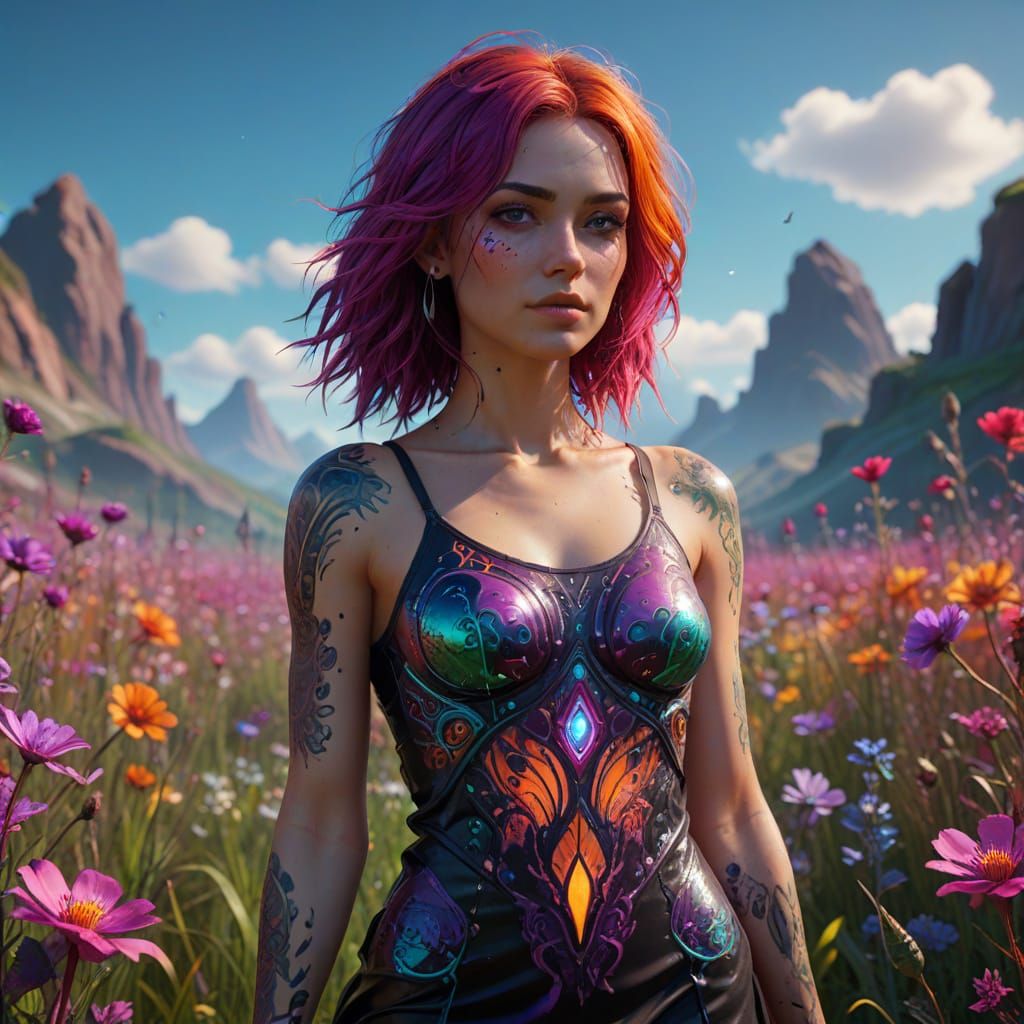 Cyberpunk Woman with Violet Eyes in Digital Art Style