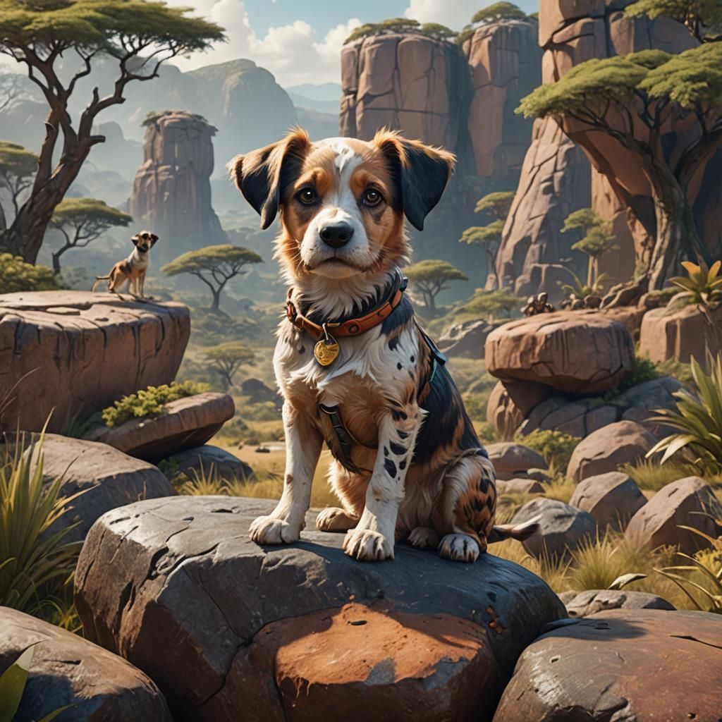 Cute Dog in Safari: Fantasy Concept Art