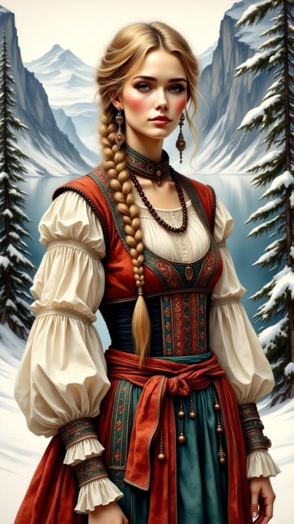 Elegant Norwegian Woman in Traditional Bunad Dress