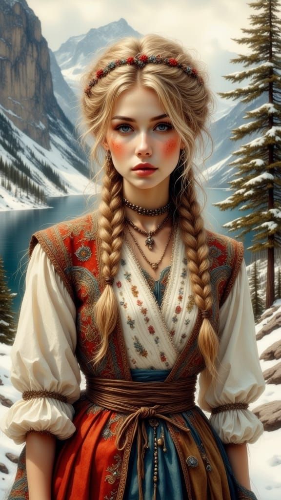 Elegant Norwegian Woman in Traditional Bunad Dress