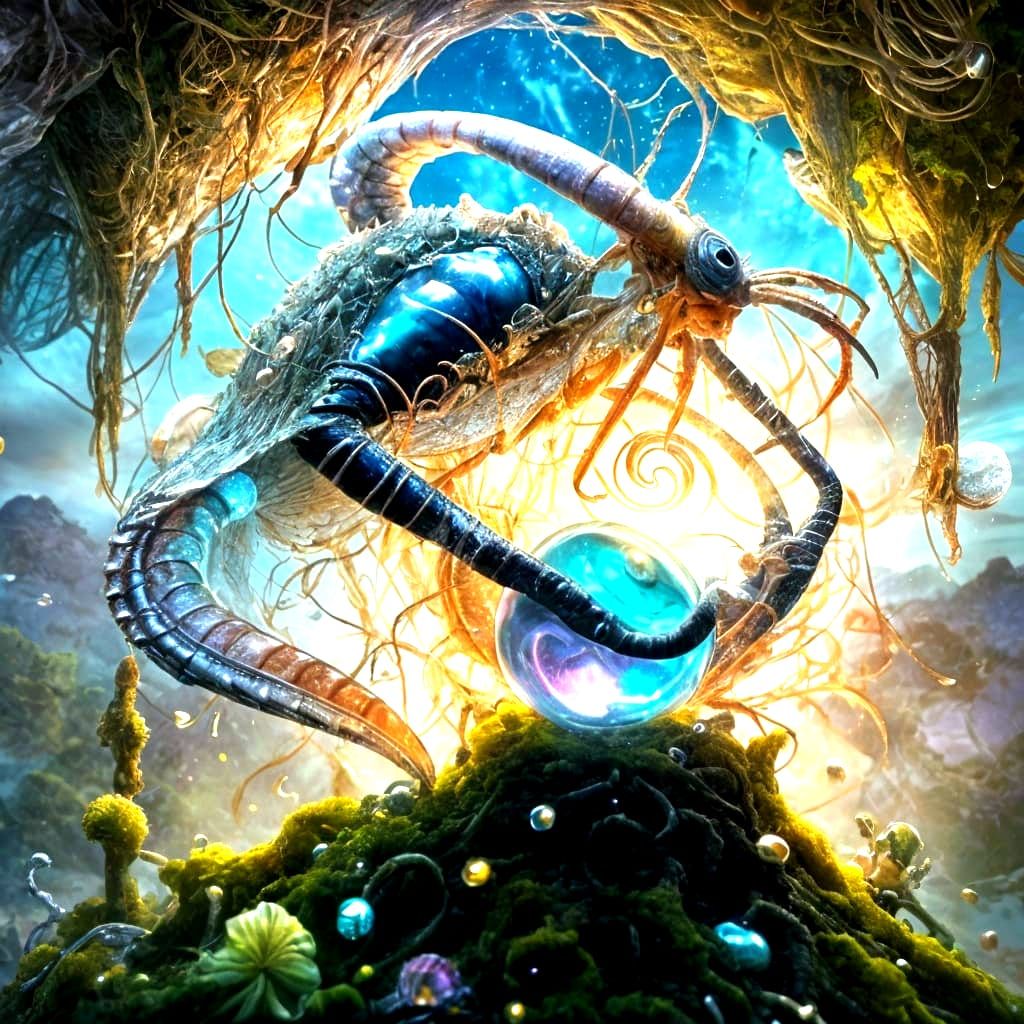 Exquisite Winged Hermit Crab Sips from a Dewdrop