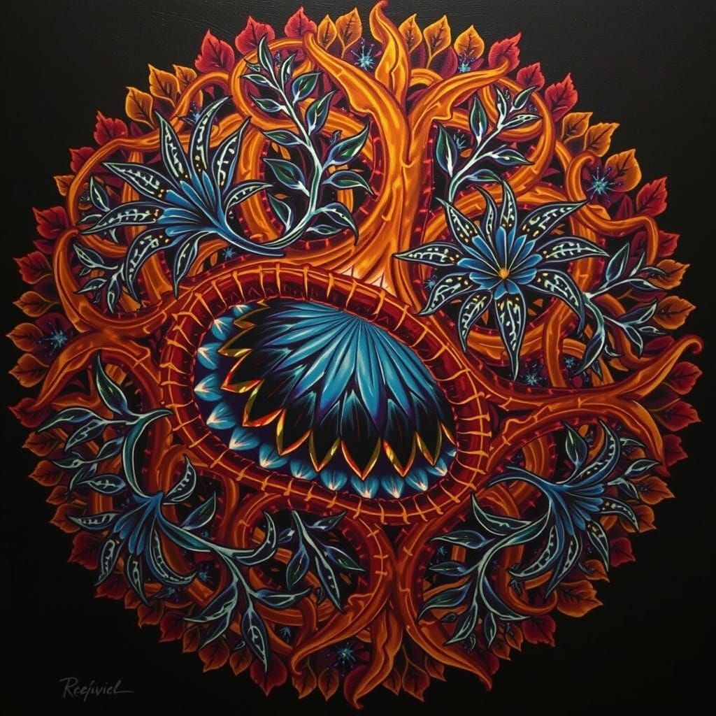 Abstract Botanical Art with Refracting Crystalline Leaves