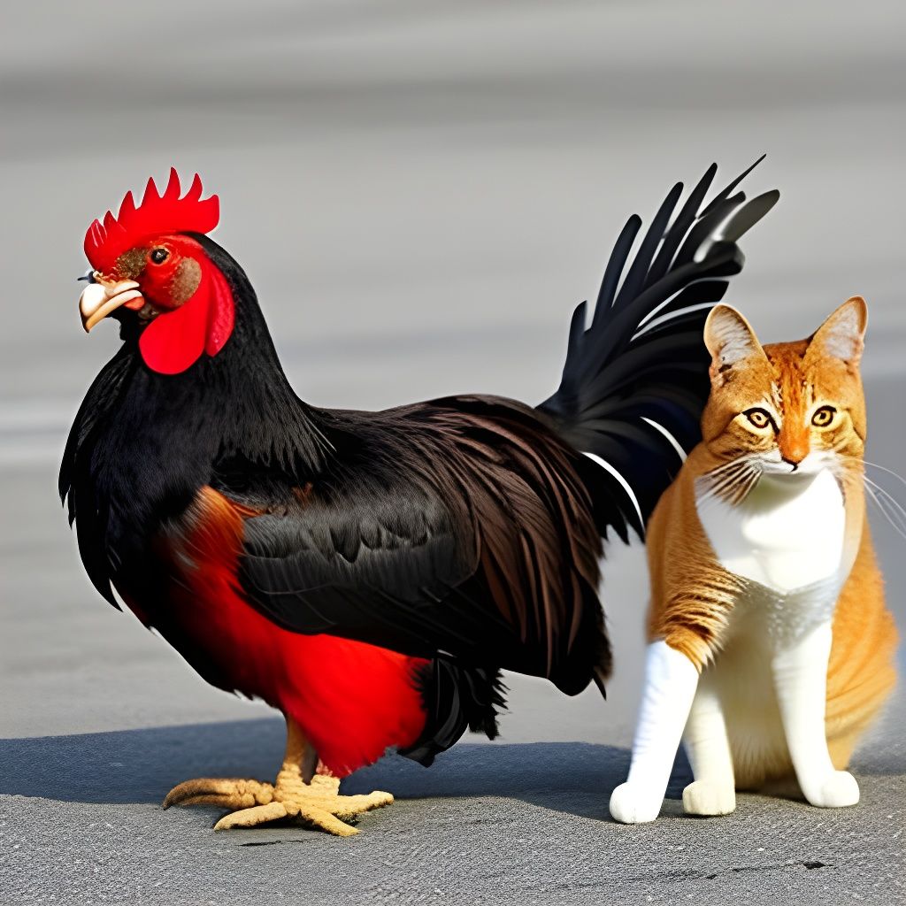 A Rooster and a Cat