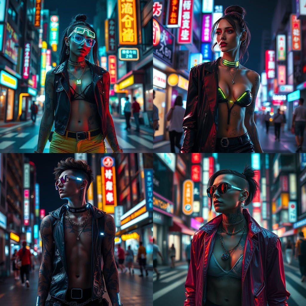 Futuristic Fashion Model in Neon Tokyo, Hyperrealistic Style