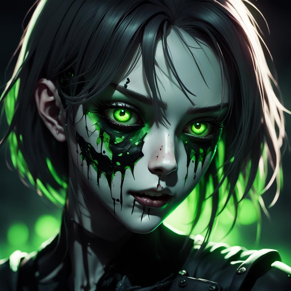 Anime Zombie Woman Portrait in Dark Shadows