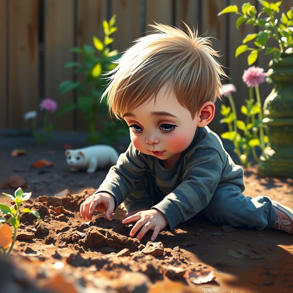 Whimsical Child at Play in a Vibrant Garden