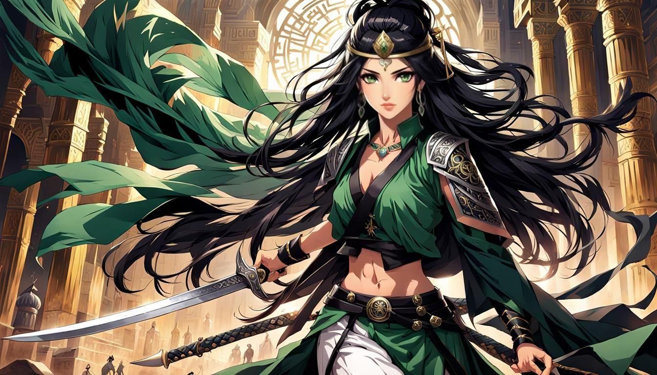 Anime Woman Warrior in Andalusian City
