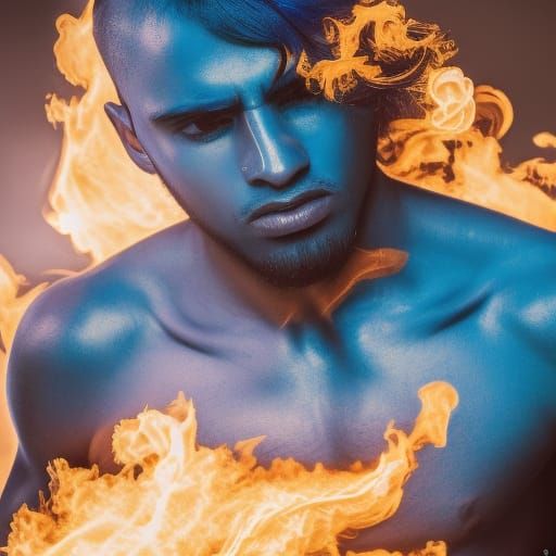 Fiery Blue and Gold Jinn with Intricate Details