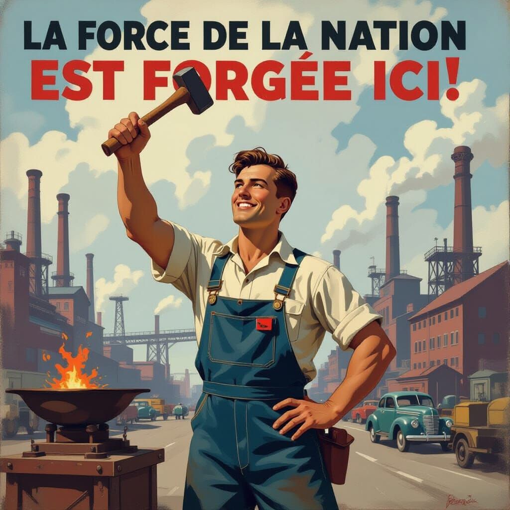 Heroic Blacksmith Forging National Strength, 1940s Style