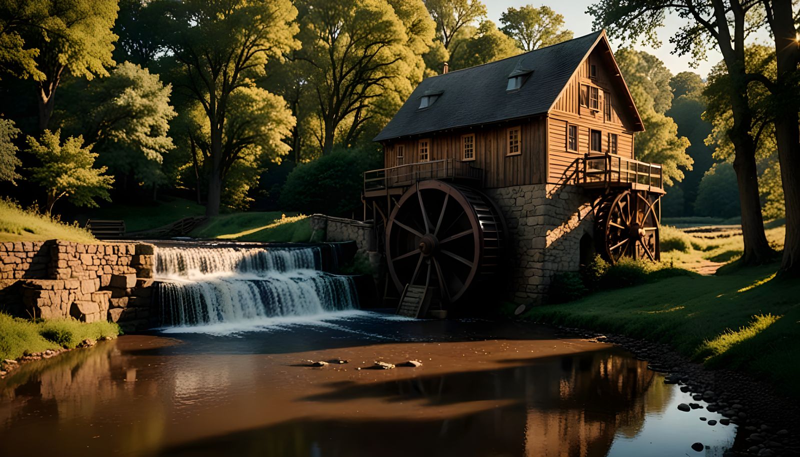 Rustic Flour Mill with Waterwheel
