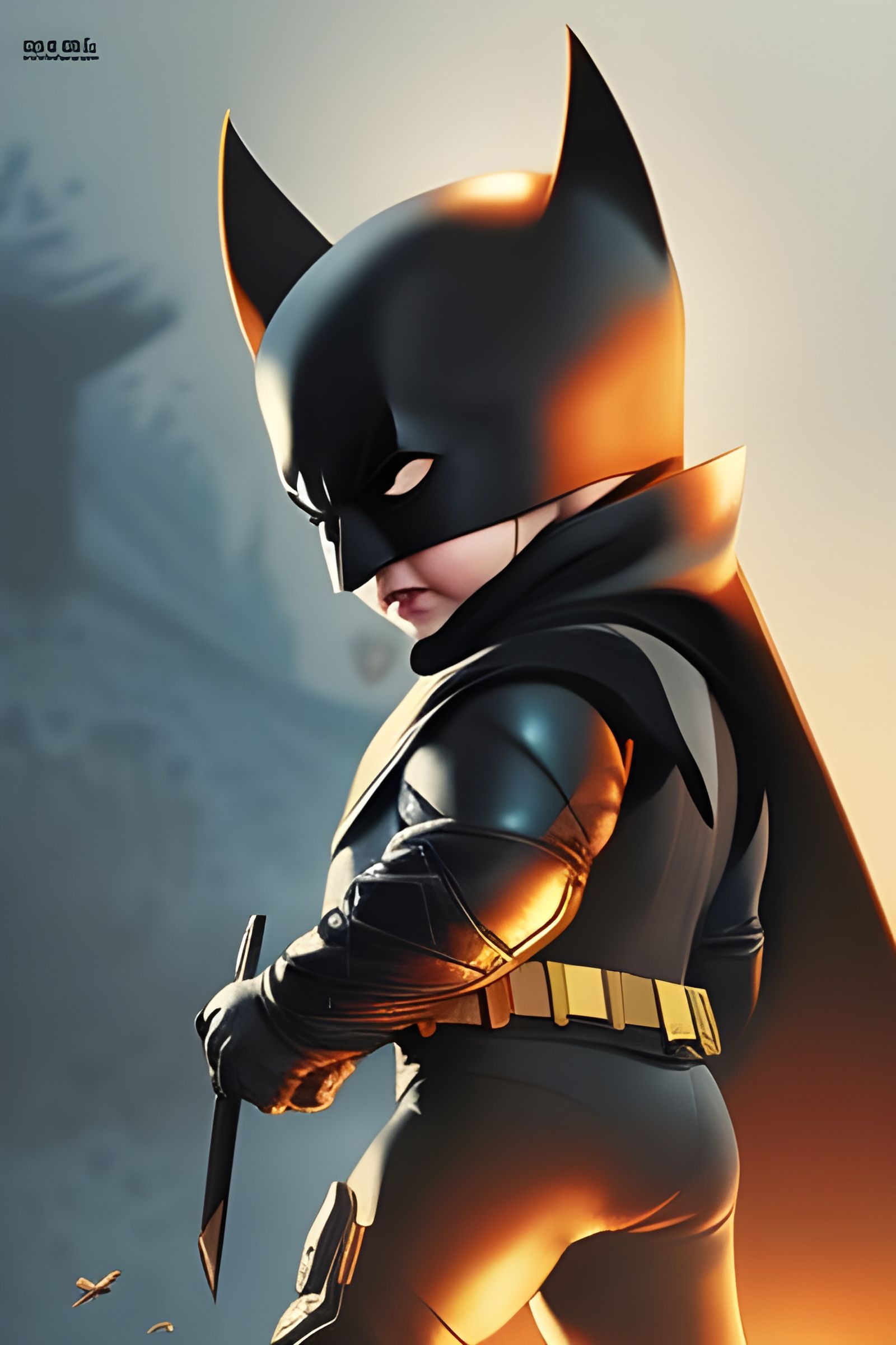 Cute Baby Batman in Chibi Style Digital Art