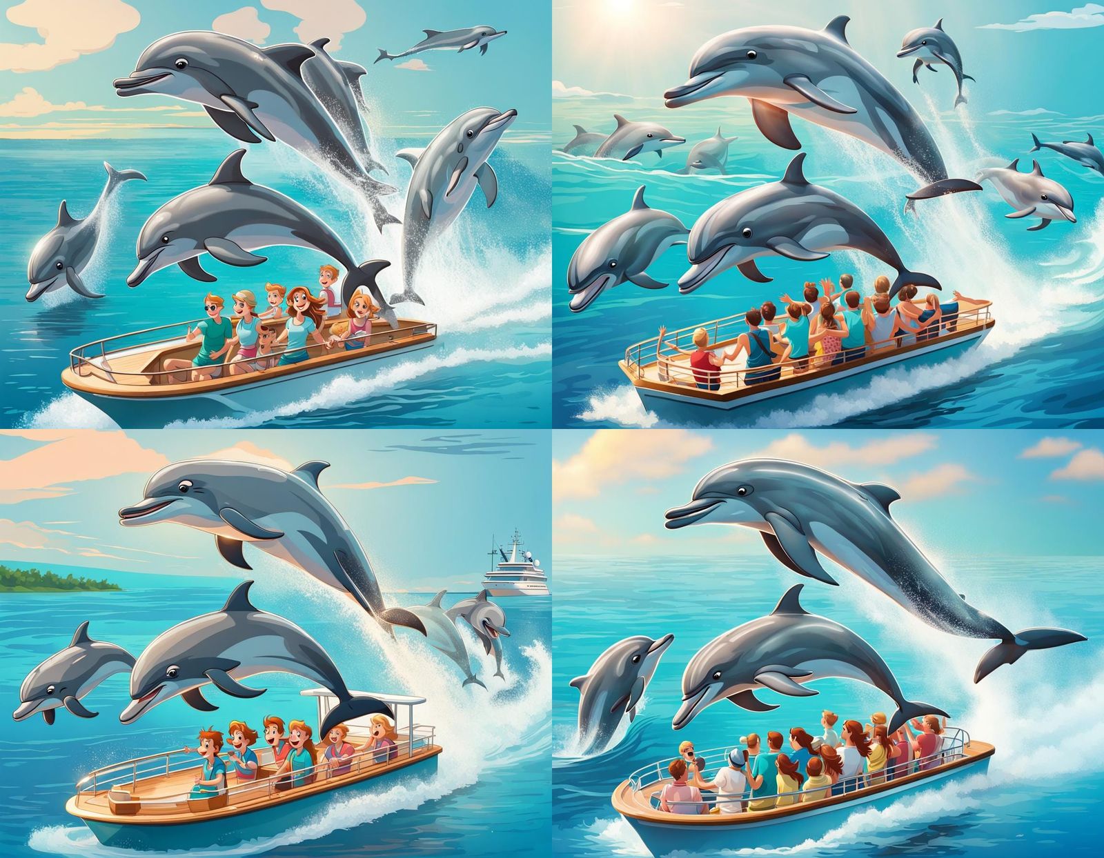 Playful Dolphins in Disney Animation Style