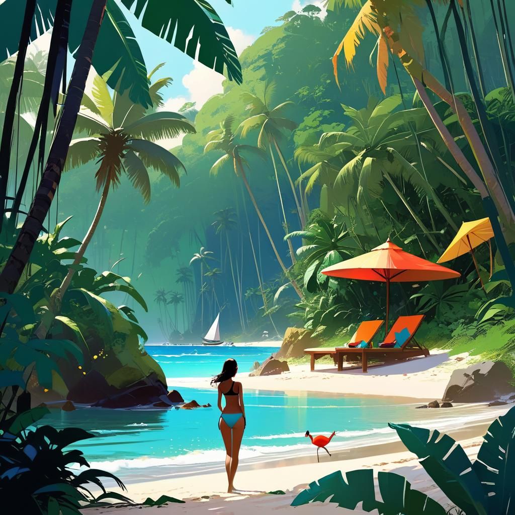 Tropical Beach Paradise in Painterly Style