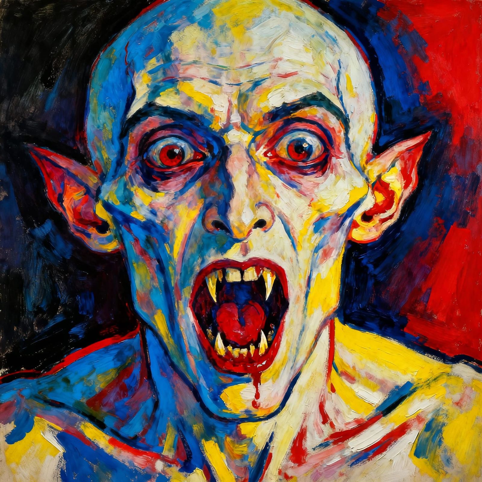 Nosferatu Vampire's Hungry Face in Fauvist Style