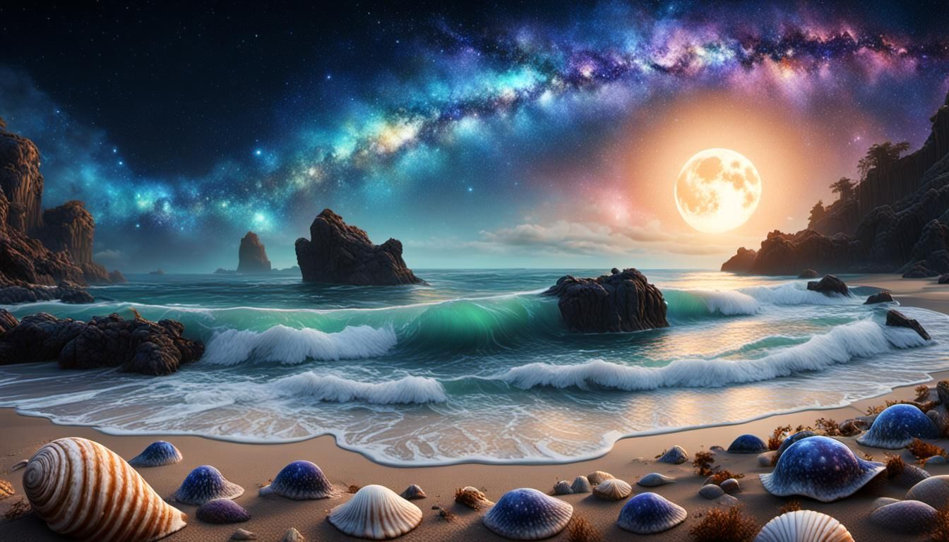 Seashell Starry Night Fantasy Concept Art
