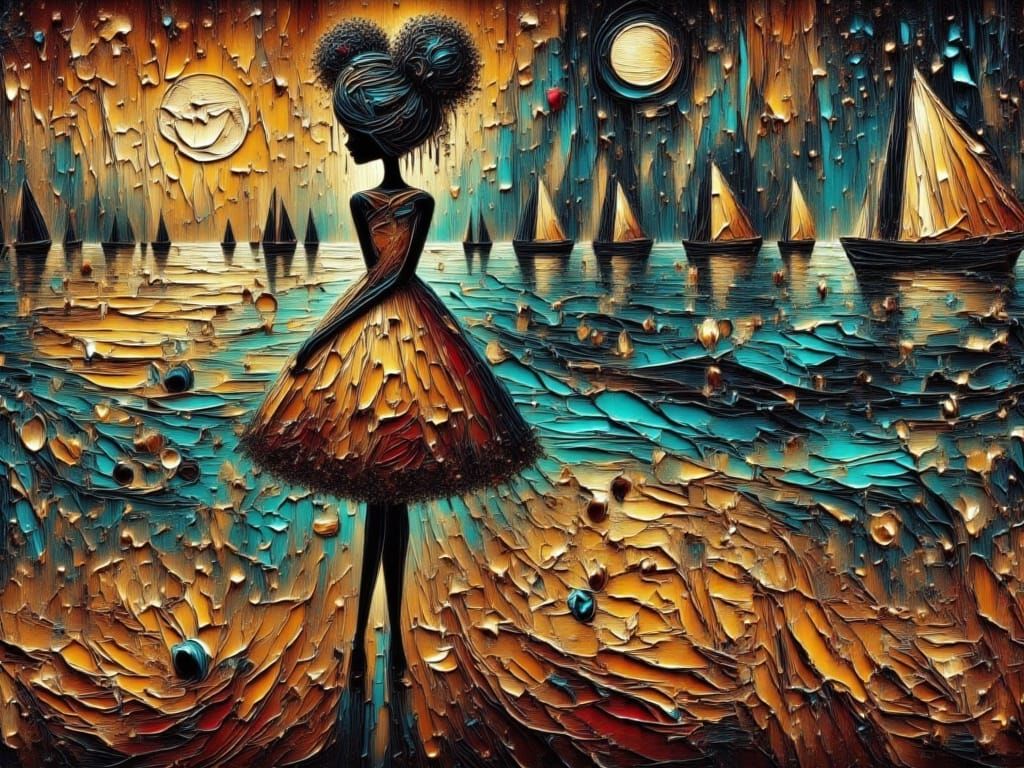 Vibrant Riviera Scene on Sunny Day in Impasto Style