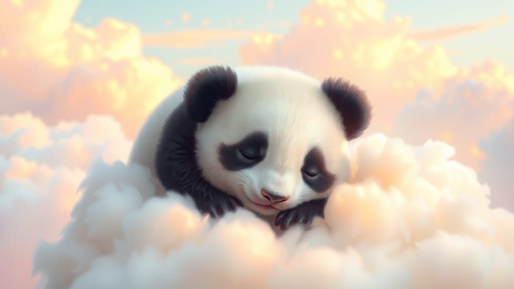 Serenity of a Slumbering Panda in a Dreamy Cloudscape