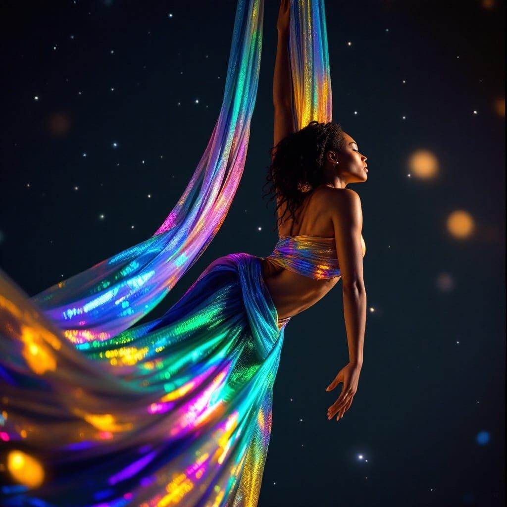 Aerial Silk Dancer in Starry Night Sky