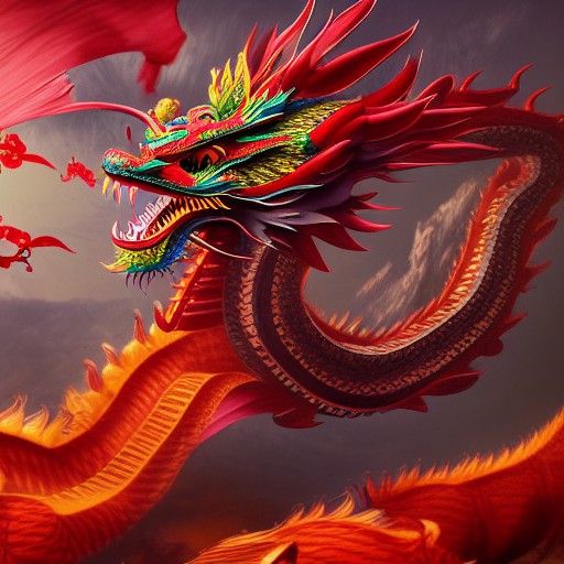 Chinese Dragon Flies at New Year Celebration