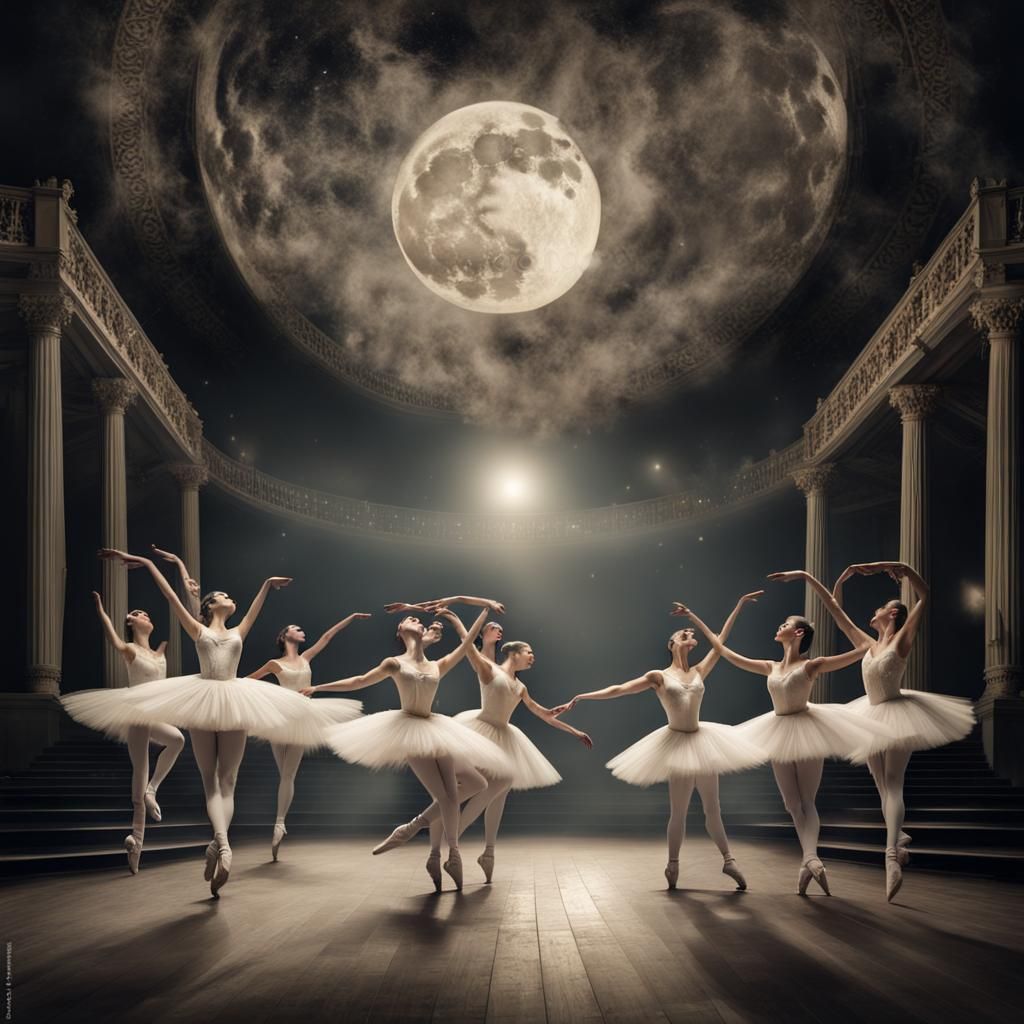 Mystical Phantom Ballerinas Dance in Surreal Moonlight
