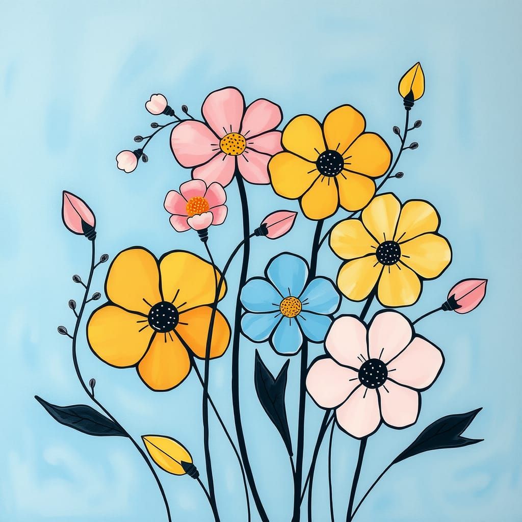 Pastel Circle Flowers in Abstract Expressionist Style