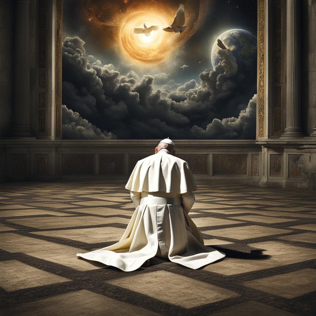 Pope Francis Praying for the World: Realistic Image