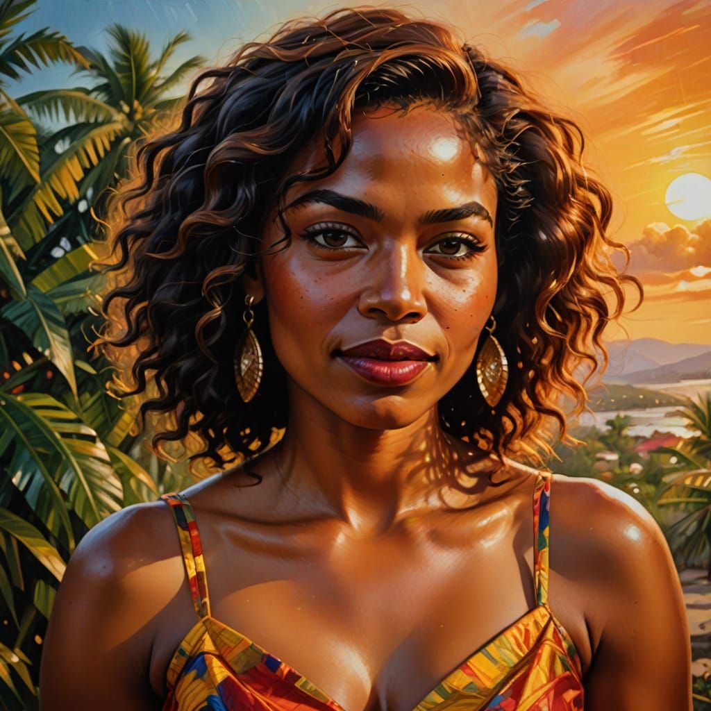 Passionate Creole Woman Portrait in Realistic Painting Style
