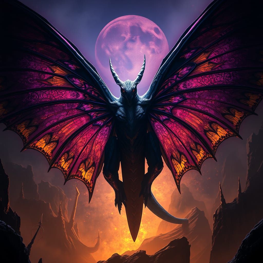 Mothra in Dark Fantasy Art Nouveau Style