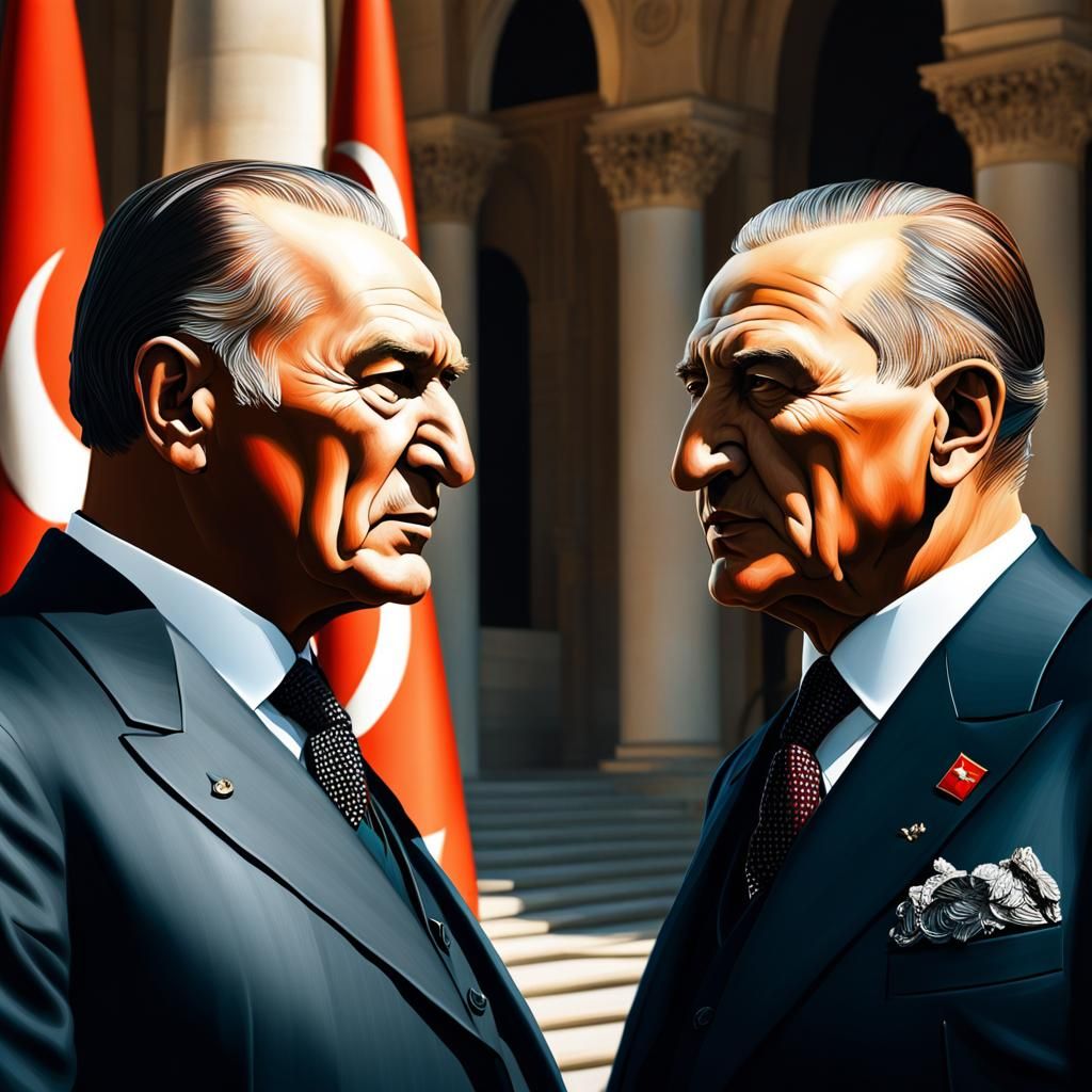 Ataturk and Erdoğan Chatting: Hyperrealistic Concept Art