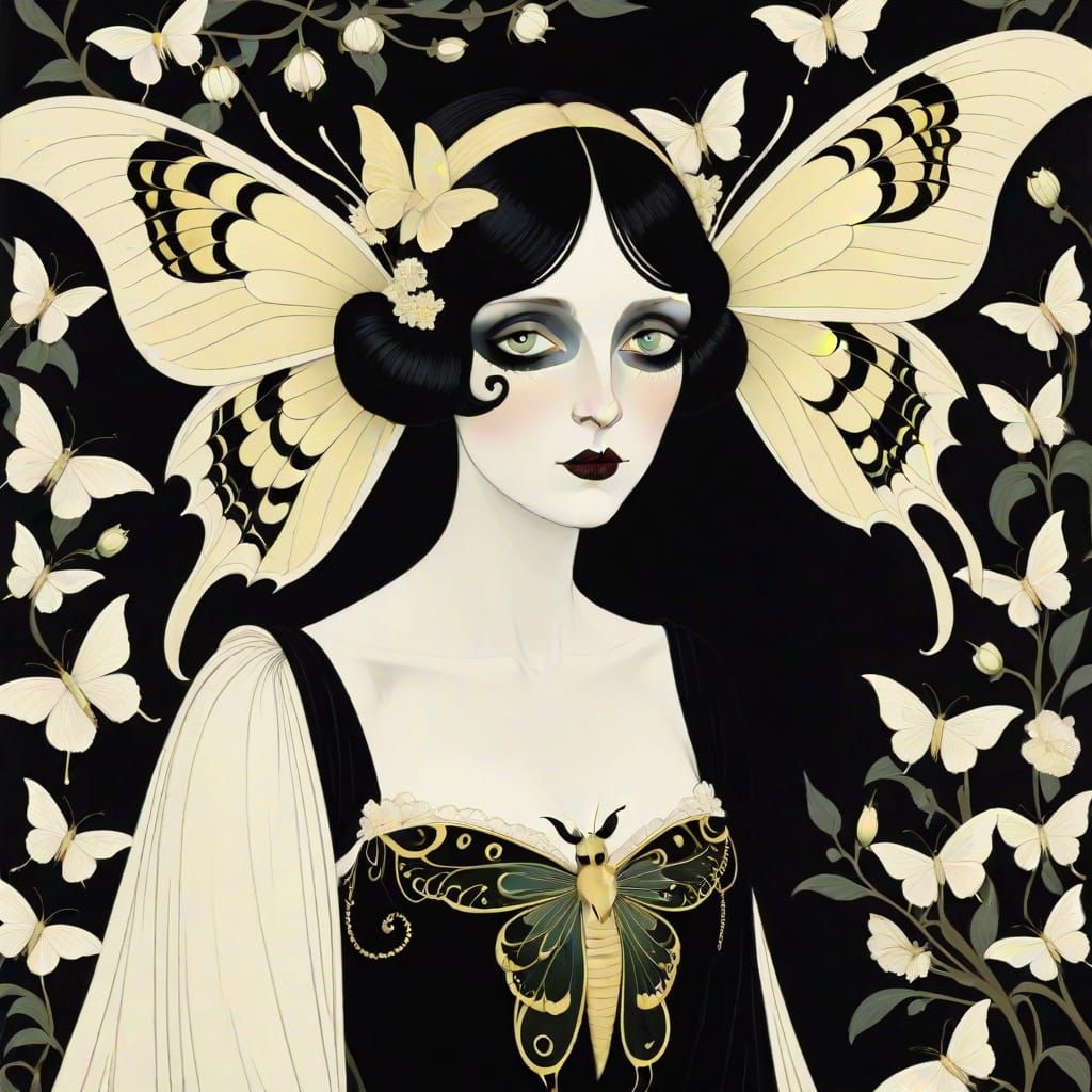 Gothic Luna Moth in Art Nouveau Style