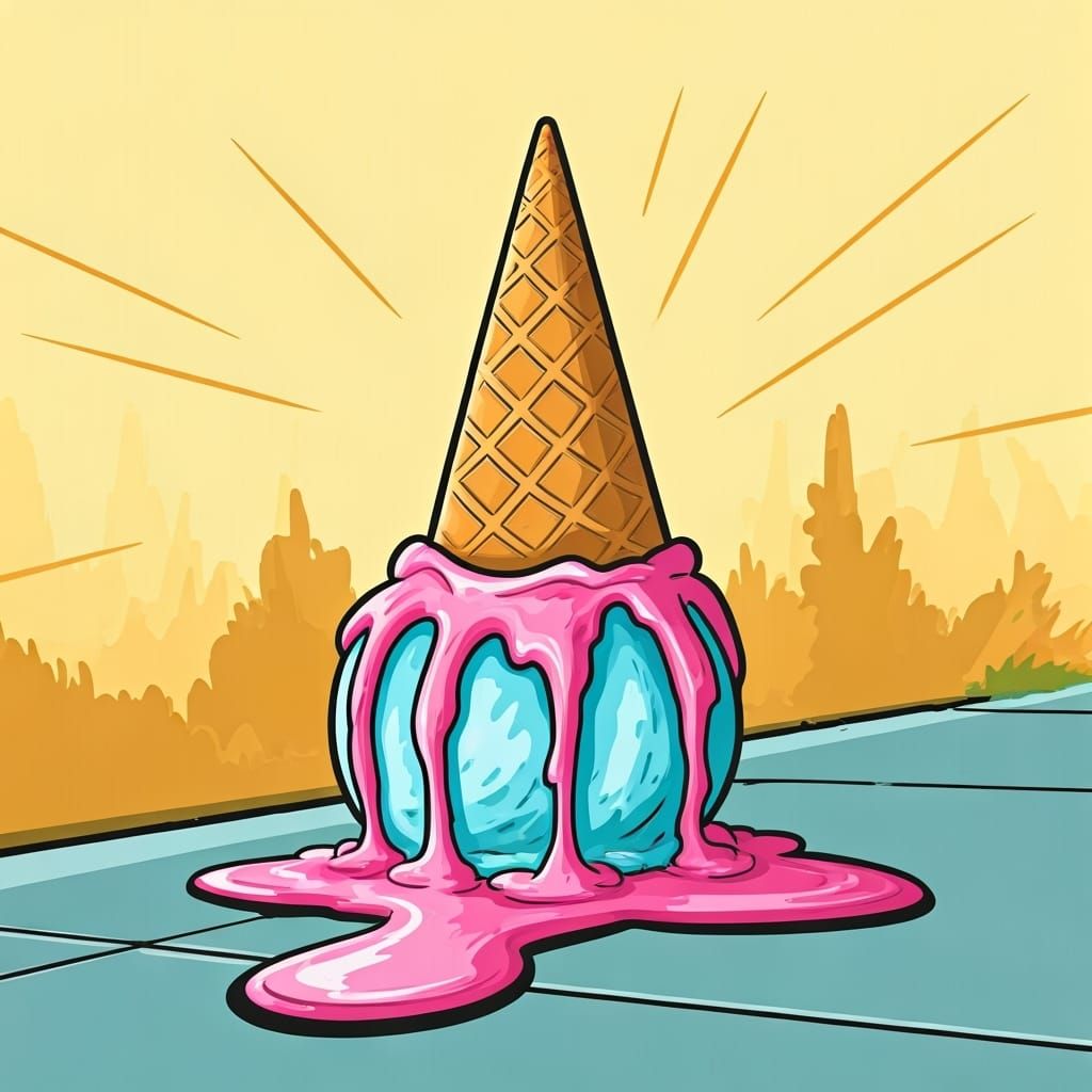 Melting Ice Cream Cone: Comic-Style Summer Illustration