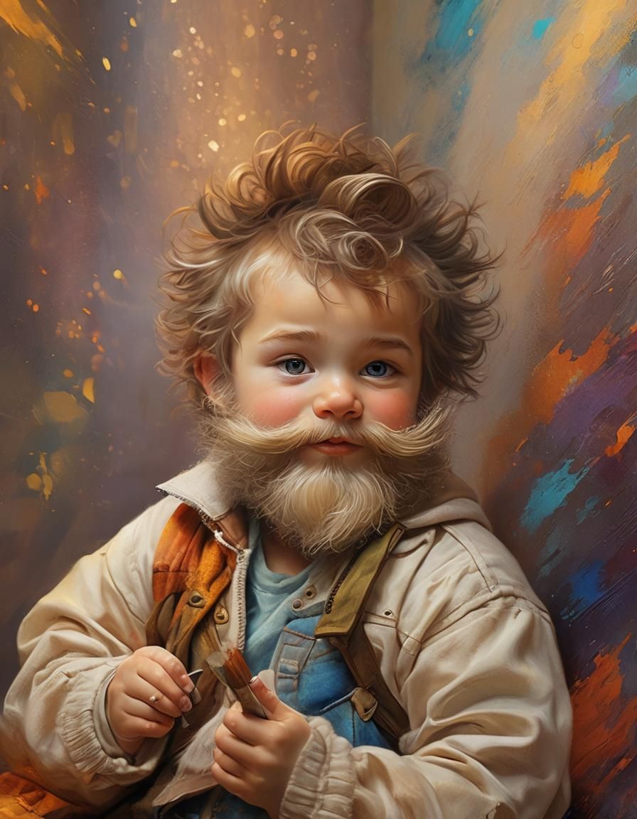 Whimsical colorful fluffy Beard on a baby boy