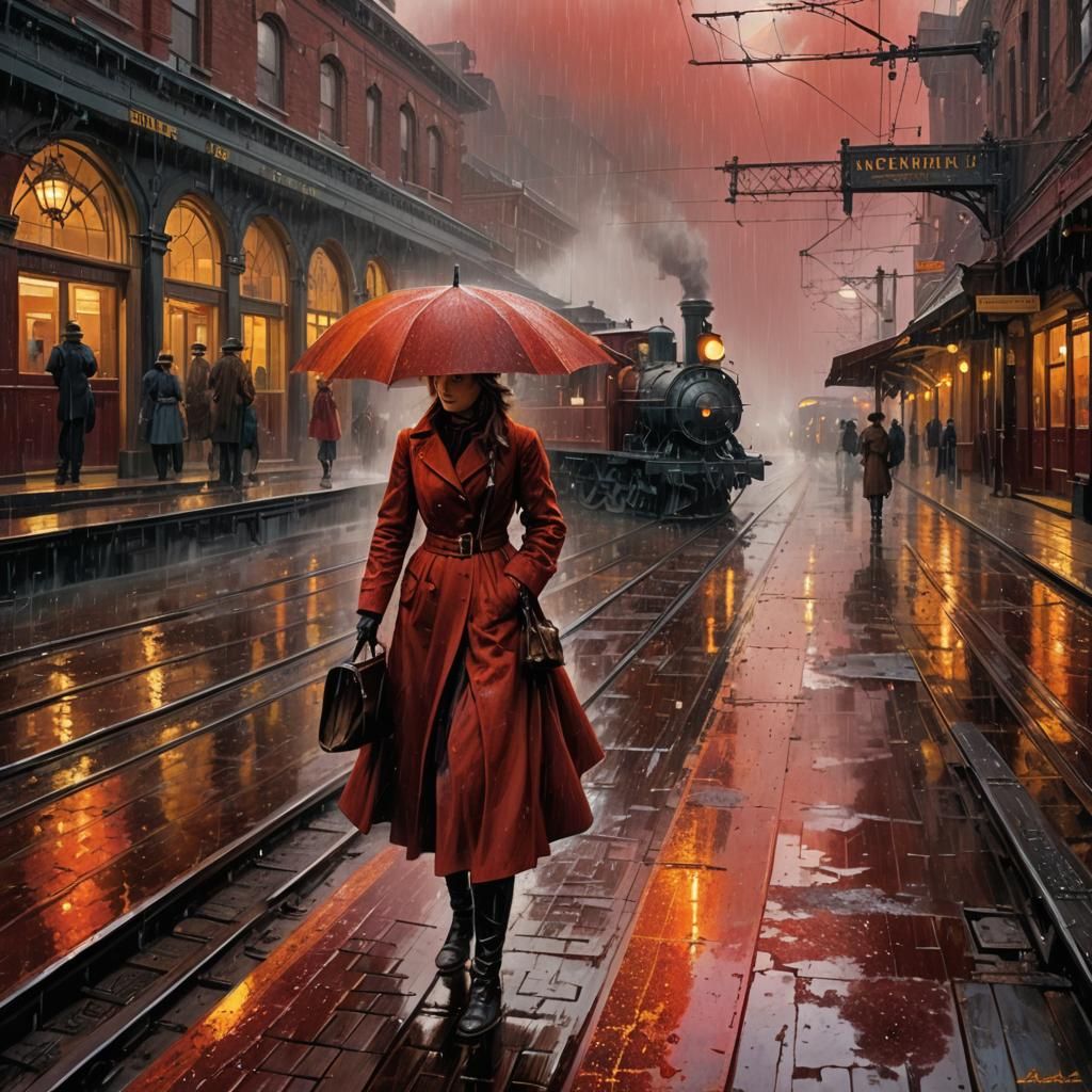 Train Station Woman in Rain with Ethereal Light