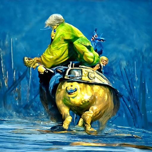Donald Trump and Shrek Ride a Blue Pig