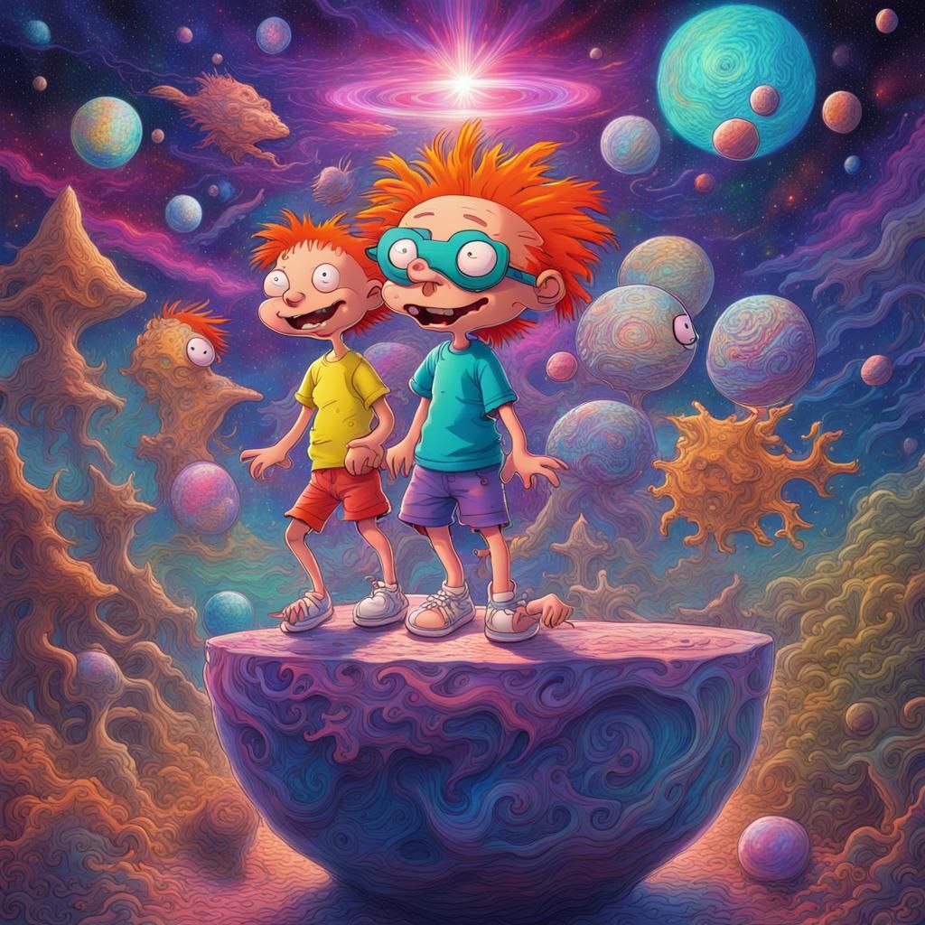 Rugrats in Holographic Cosmic Illustration Style