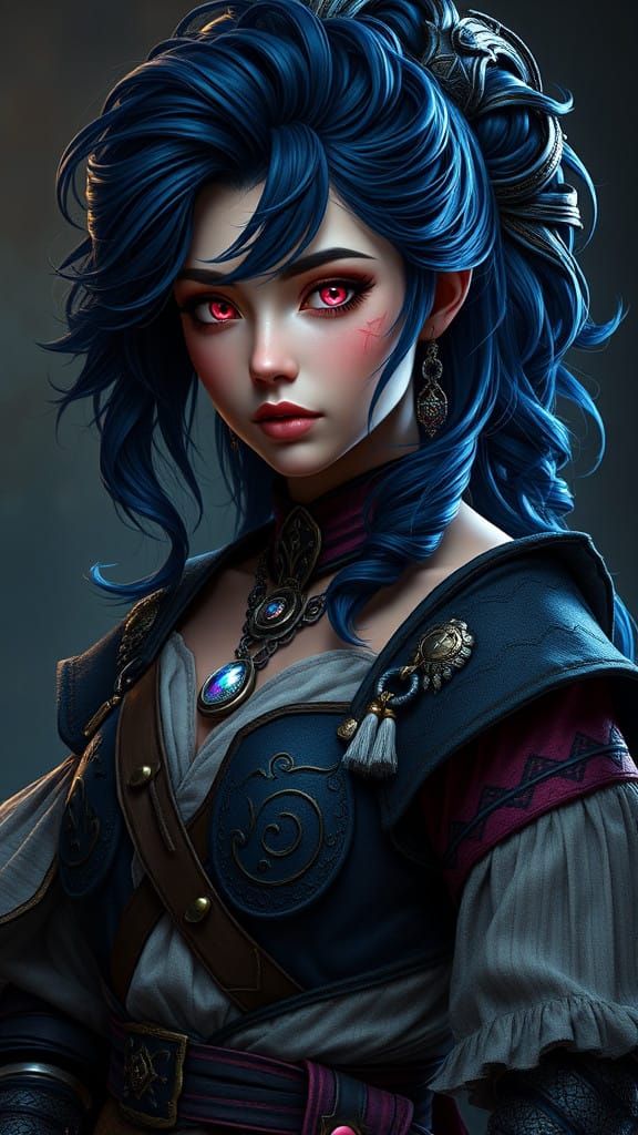 Elegant Warrior Princess in Arcane Attire with Intricate Hai...